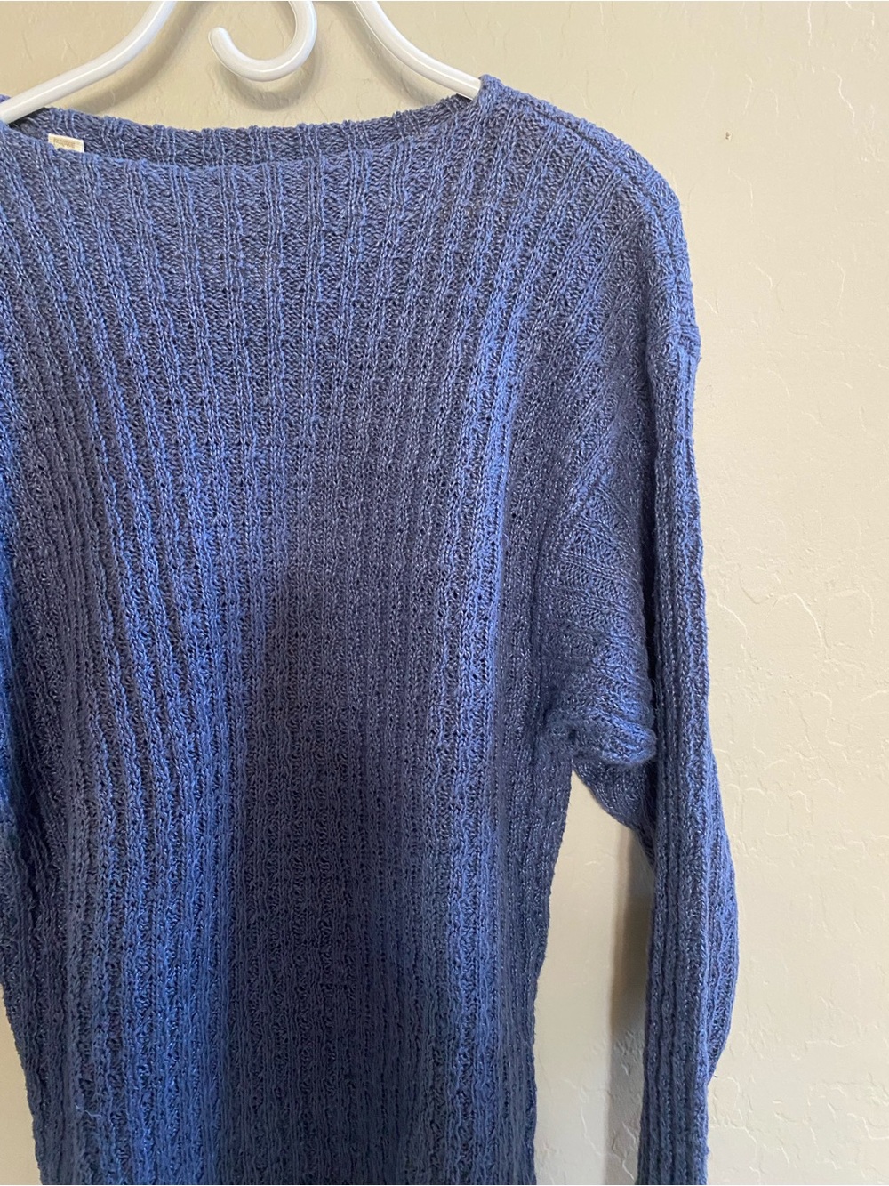 Blue 100% linen Textured Knit Sweater